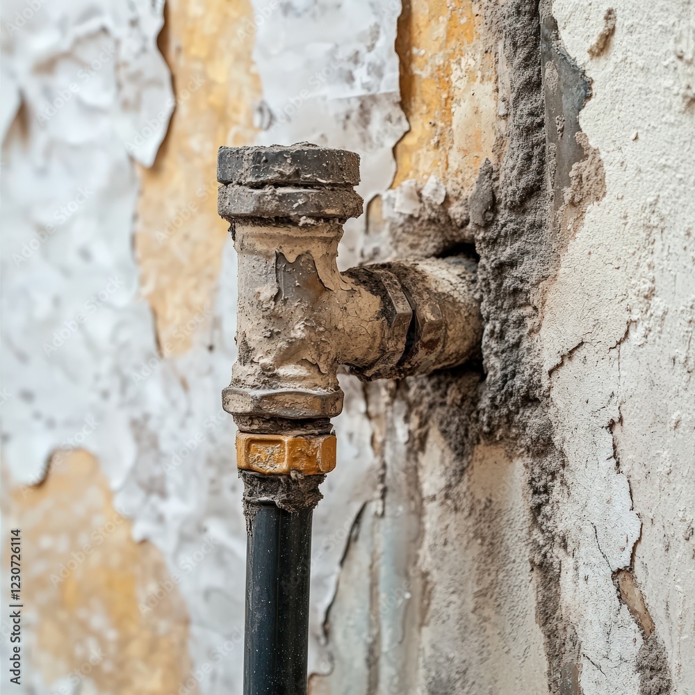 Leak pipe causes damage to wall in residential area Leak pipe causes damage to wall in residential area