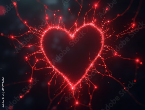 A Thin Glowing Red Thread Weaving Through the Frame, Forming a Heart at Its Center