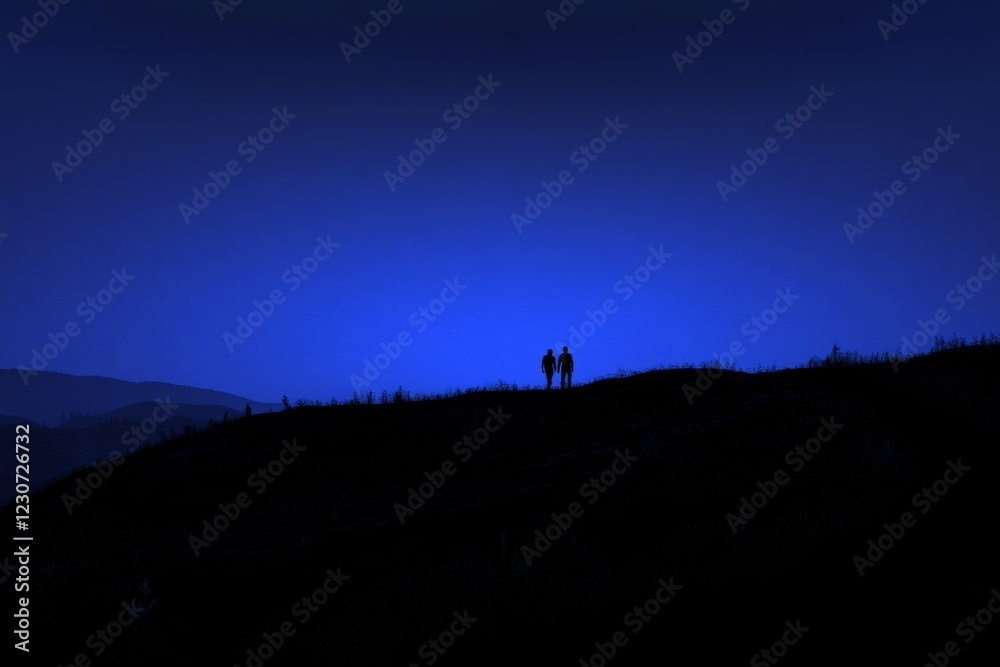 Couples enjoy a quiet evening together on a hilltop under a twilight sky