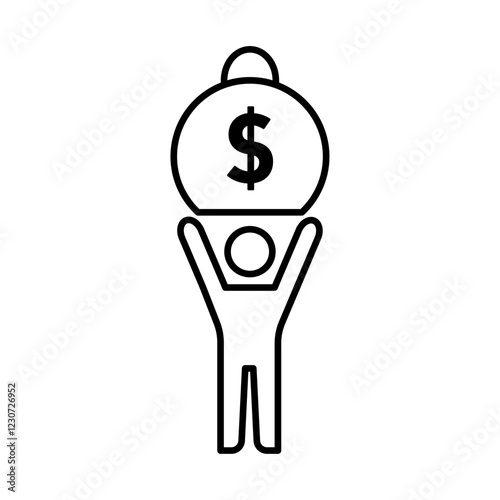 Man with weight debt icon Black and white logo