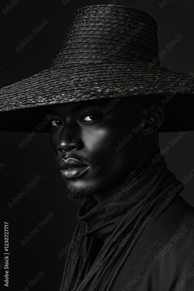 A black and white photo of a man wearing a hat A black and white photo of a man wearing a hat