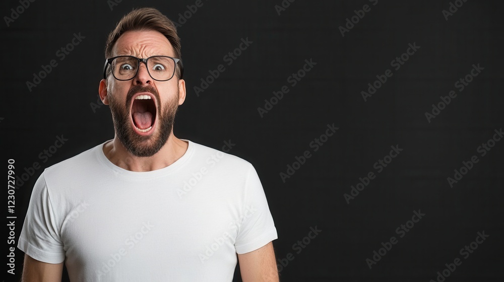 Emotionally Charged Man Expressing Anger or Frustration in a Studio with Black Background Emotionally Charged Man Expressing Anger or Frustration in a Studio with Black Background