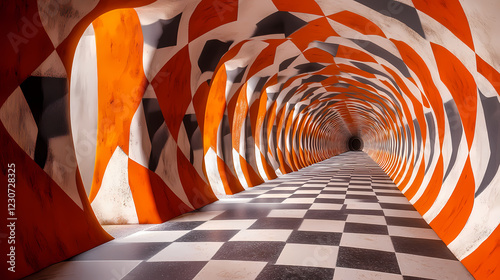 Fototapeta Naklejka Na Ścianę i Meble -  A tunnel of stacked 3d rhombuses,. Diamond Archway. Illustration