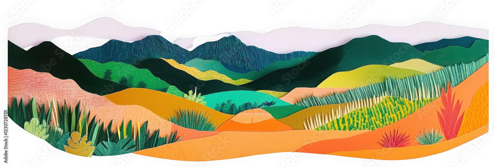 Obraz premium PNG Grassland paper cut illustration painting abstract. 