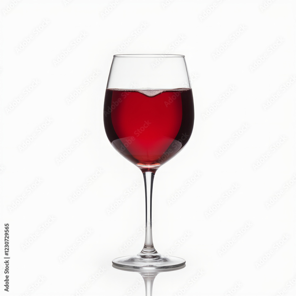 Glass of Red Wine with Heart Reflection Isolated on a White Background Glass of Red Wine with Heart Reflection Isolated on a White Background