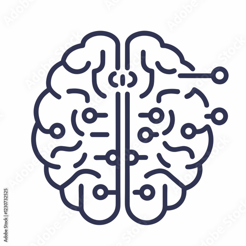 Stylized brain icon with connections on a white background copy space