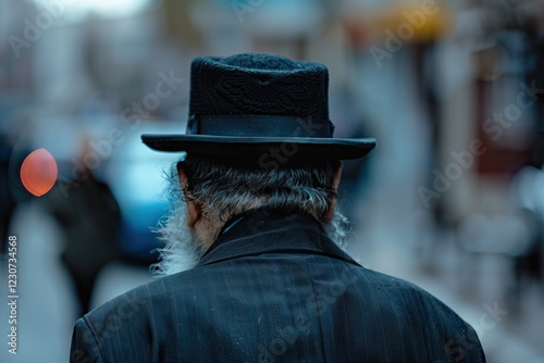 Traditional Jewish man in black hat and sidelocks in Israel. photo