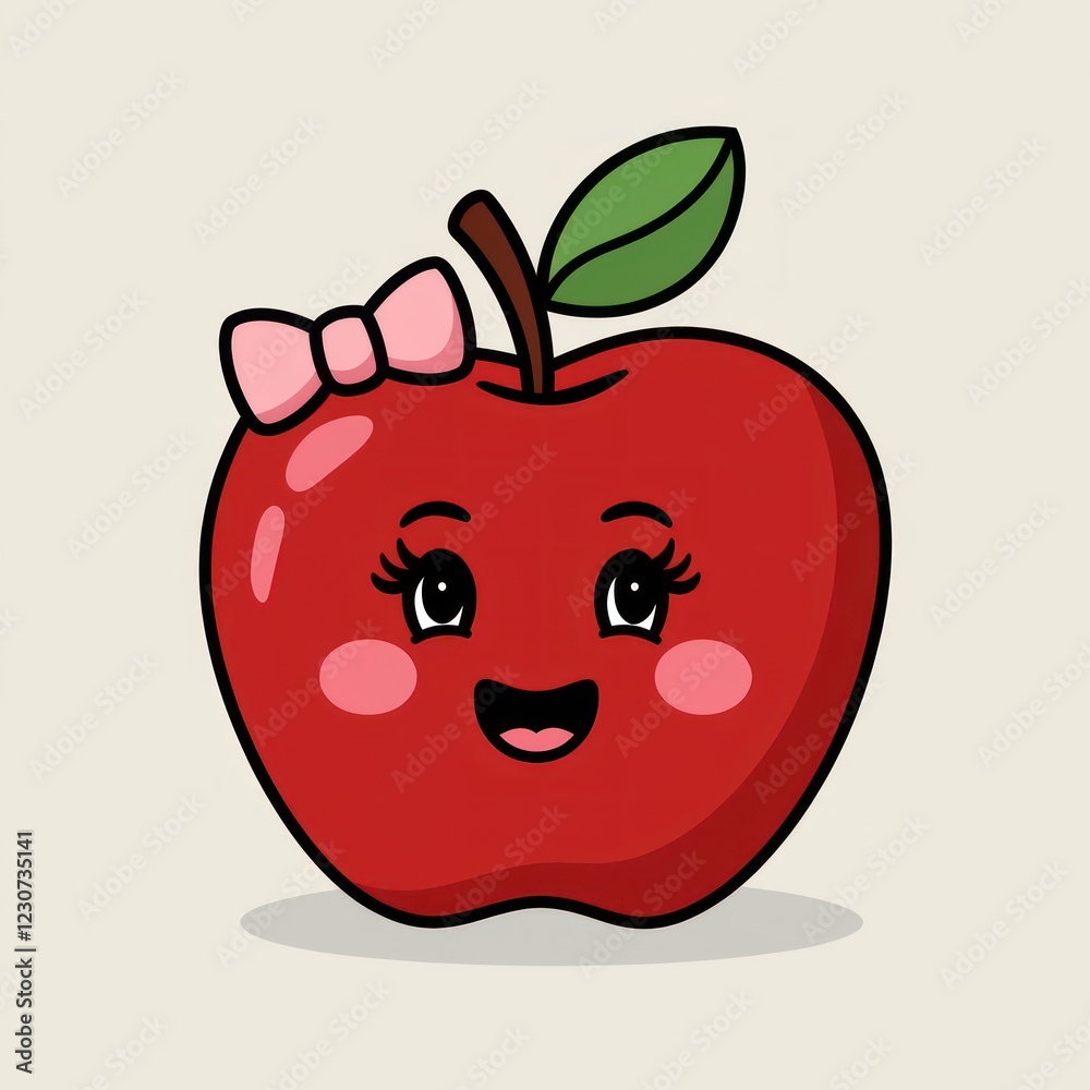 a cute red apple with a pink bow and smiling face, looks happy and delicious a cute red apple with a pink bow and smiling face, looks happy and delicious