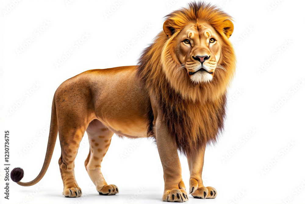 A lion standing in front of a white background A lion standing in front of a white background