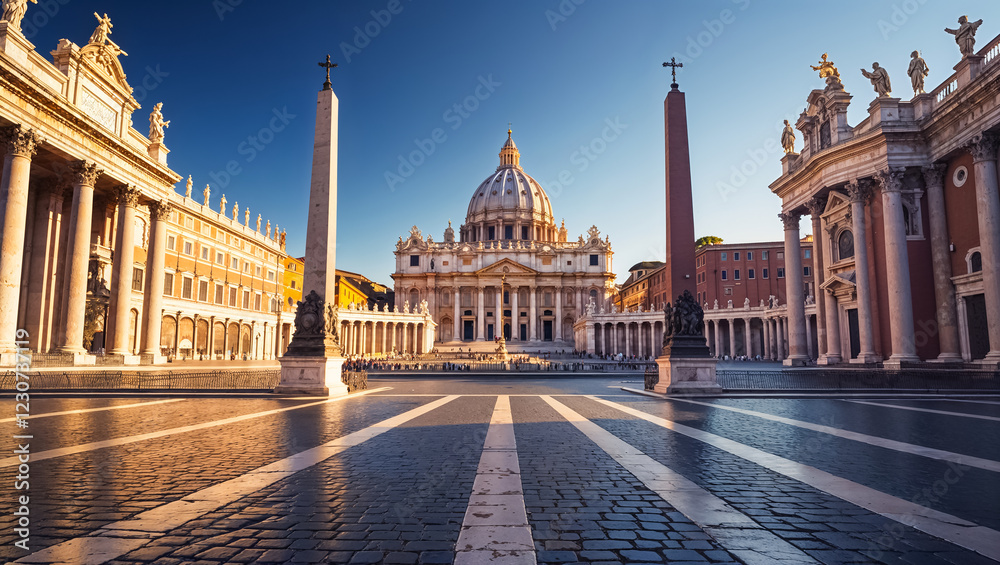 Naklejka premium St. Peter's Cathedral and Square Italy Rome sunny summer day