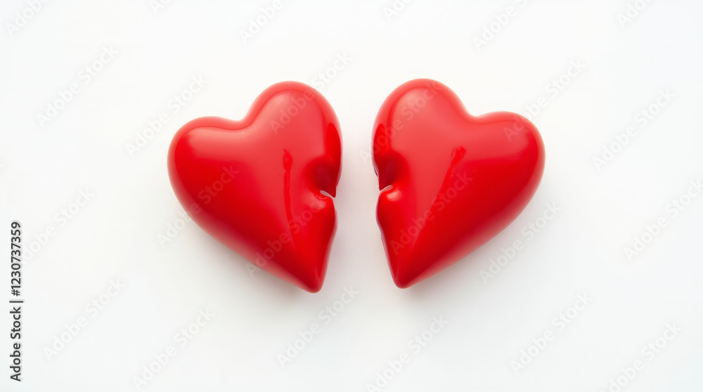 Two Halves of a Red Heart Placed Apart with a Small Gap, Creating a Clean and Modern Design Two Halves of a Red Heart Placed Apart with a Small Gap, Creating a Clean and Modern Design
