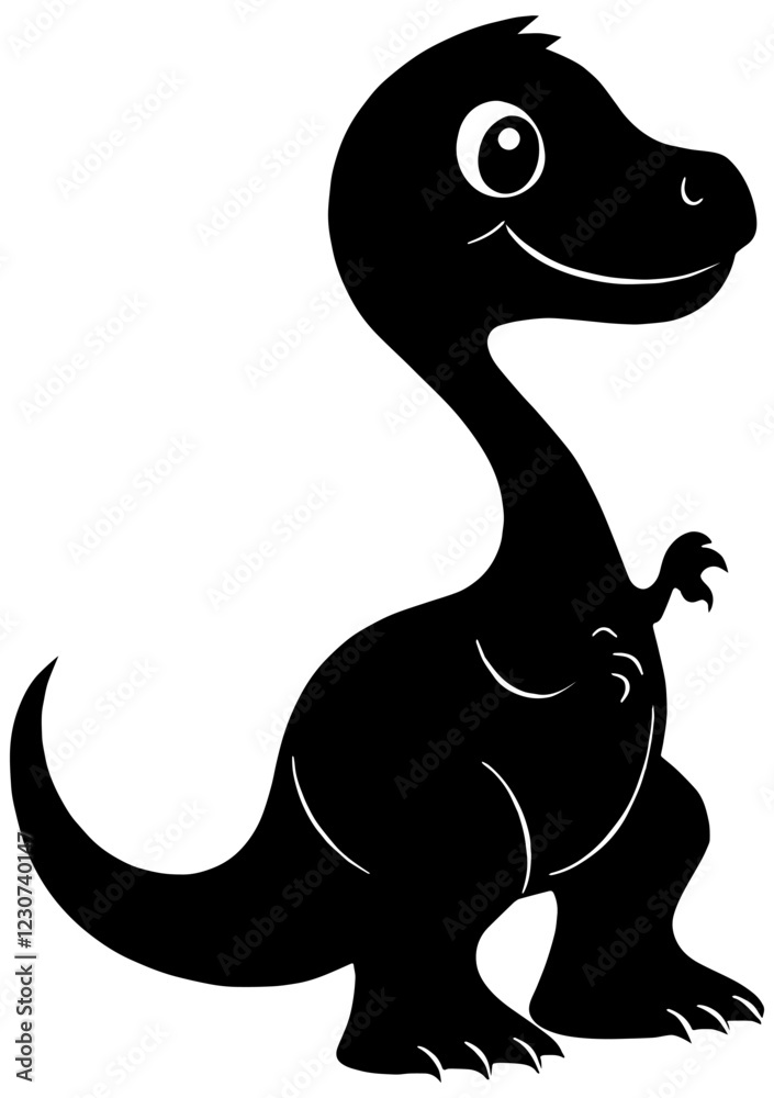 Fototapeta premium Cartoon dinosaur in black, isolated 