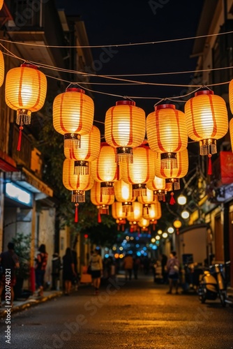 Lanterns Hanging in Streets in Chinese New Year