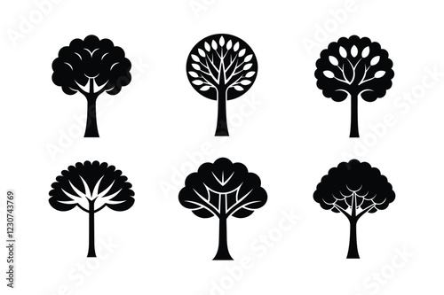 Set of trees silhouettes