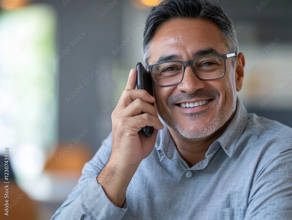 Smiling Man Talking on Cell Phone Smiling Man Talking on Cell Phone
