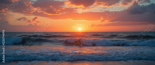 The Final Moments of Sunset Over a Rolling Ocean with Vibrant Clouds