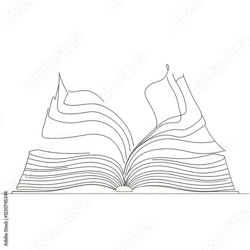 Continuous line drawing of book opening isolated transparent background