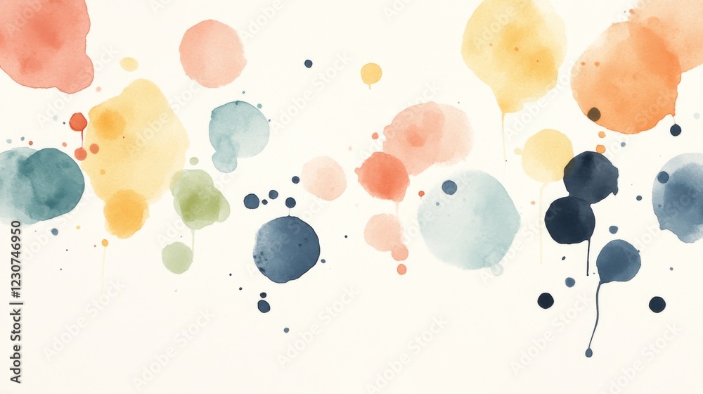 Fototapeta premium Abstract watercolor paint splatters in pastel colors on white background.
