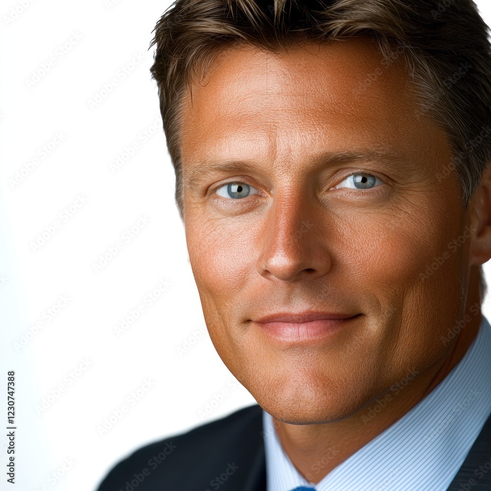 Obraz premium Confidently presenting himself, a businessman showcases a polished look with striking features and style