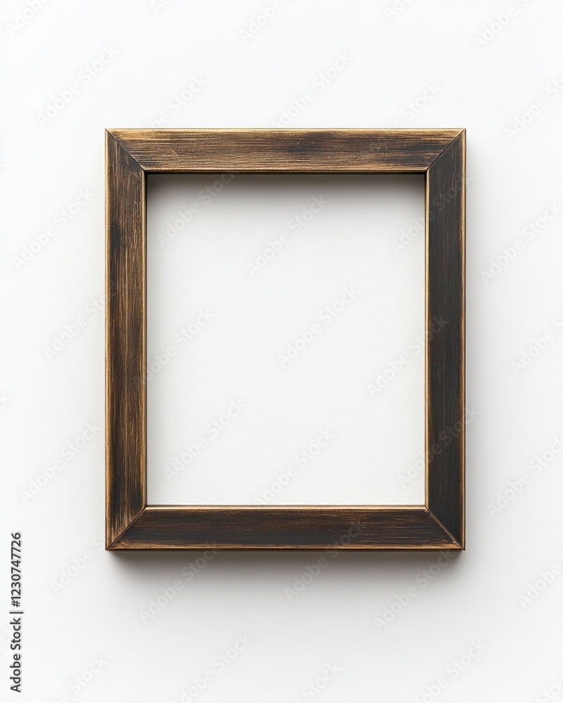 Fototapeta premium A wooden frame rests against a neutral wall, offering a space for creativity and personalization