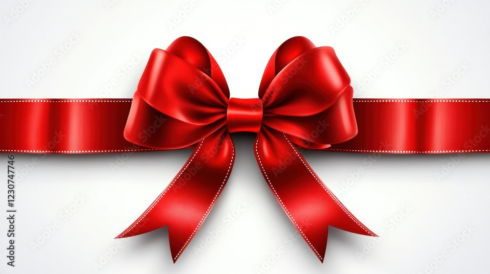 Bright red bow with ribbon tied neatly, perfect for wrapping gifts or adding festive flair