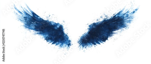 Artistic blue wings appear against a blank backdrop, inspiring thoughts of flight and creativity