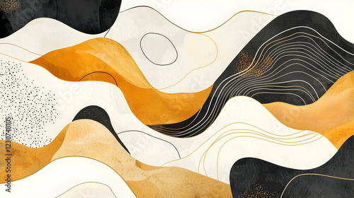 Wallpaper Mural Abstract gold, black, white waves pattern, minimalist design, website background Torontodigital.ca