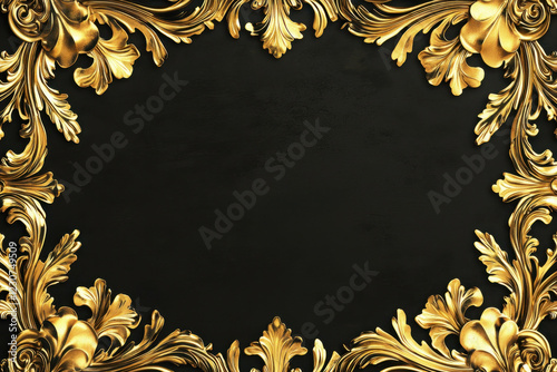 Wallpaper Mural Ornate golden frame with intricate floral carvings on a black background Torontodigital.ca