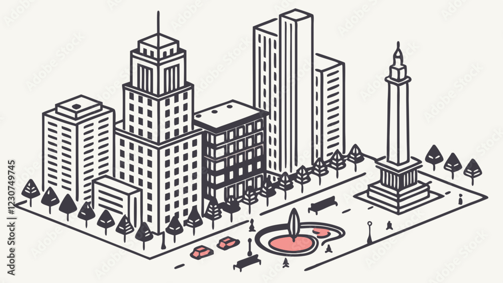 Fototapeta premium Vector isometric cityscape for website or app background