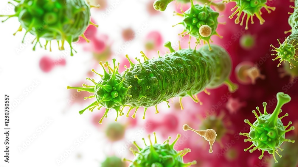 Fototapeta premium Microscopic Green Bacteria Structures - Nature's Design