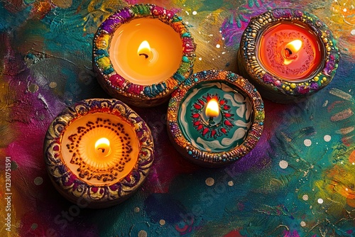 A design of a colorful patterned invitation or greeting card Intricately designed henna candles