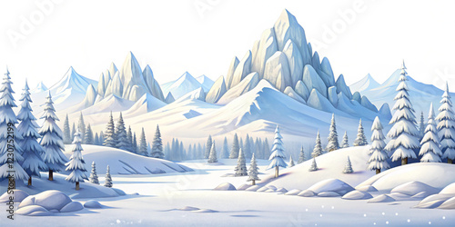 white snowy landscape panorama  isolated with a white background. illustration vector