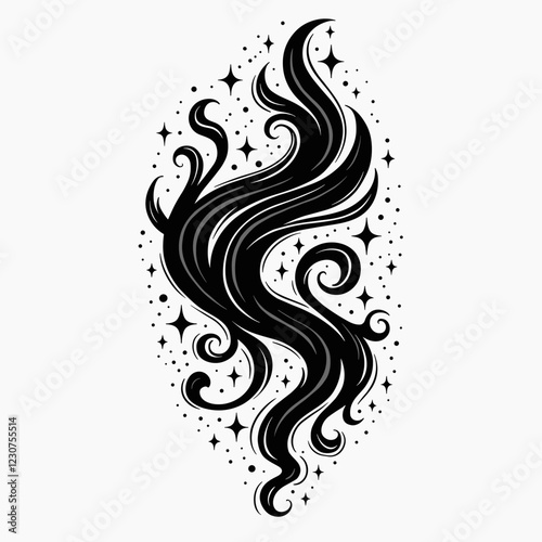 Elegant flowing hair design with stars, artistic expression