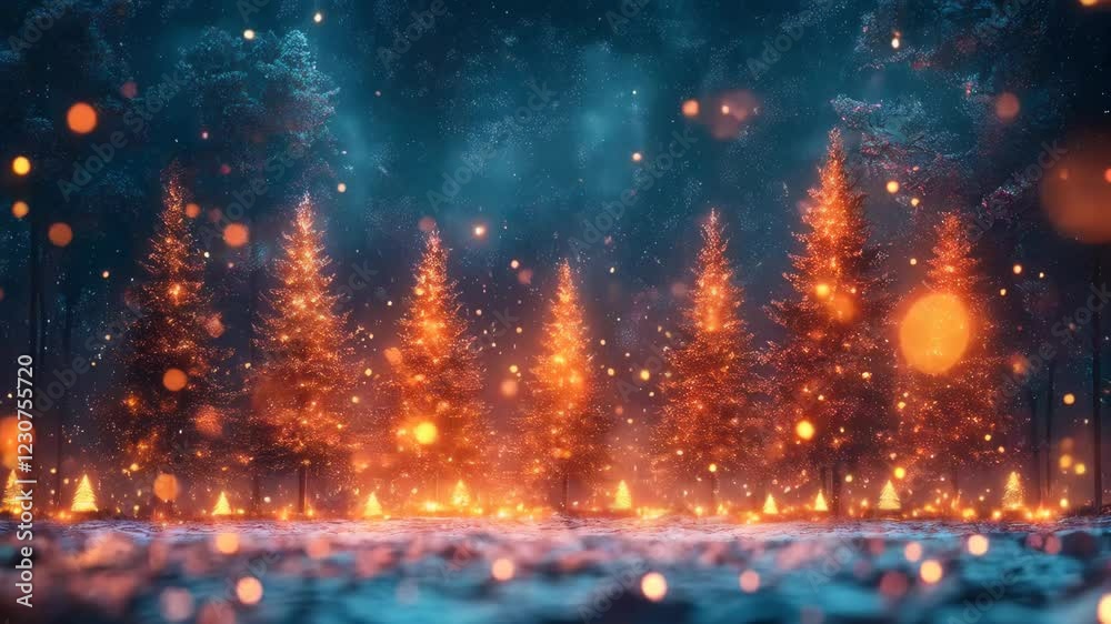 Enchanting forest inferno: glowing ember dance in nighttime wilderness