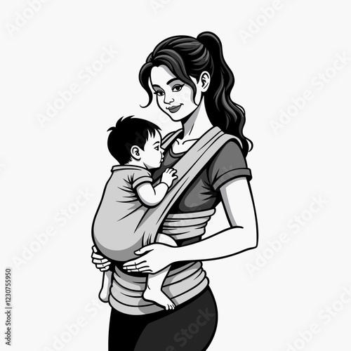 Loving mother cradling baby in carrier, bond and nurturing care