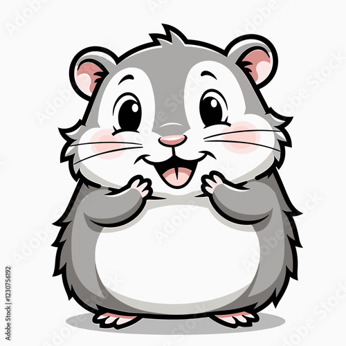 Cute gray hamster smiling happily, cheerful animal character