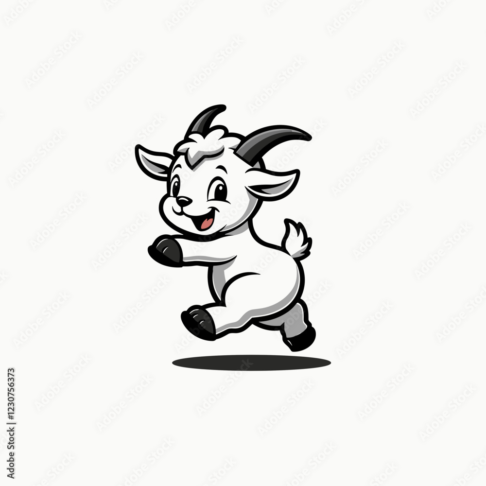 Playful cartoon goat jumping joyfully, innocence and fun