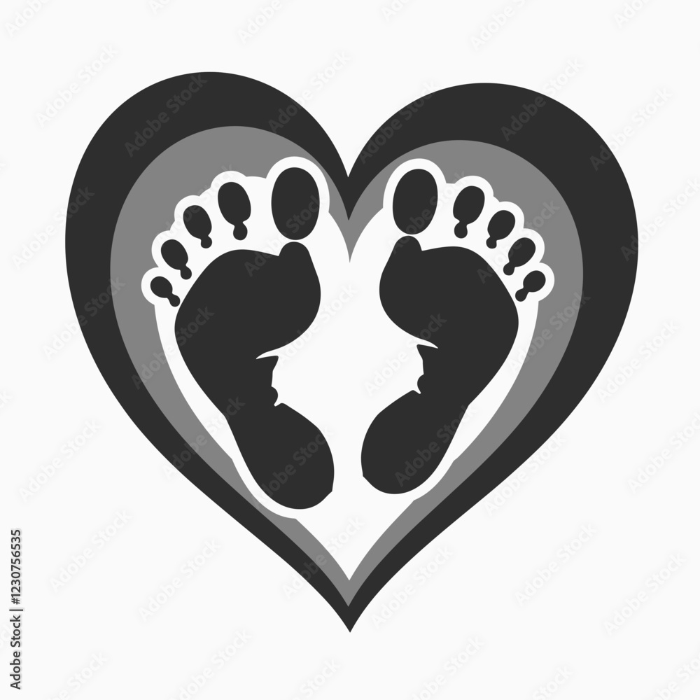 Baby feet forming love heart, symbol of family and care