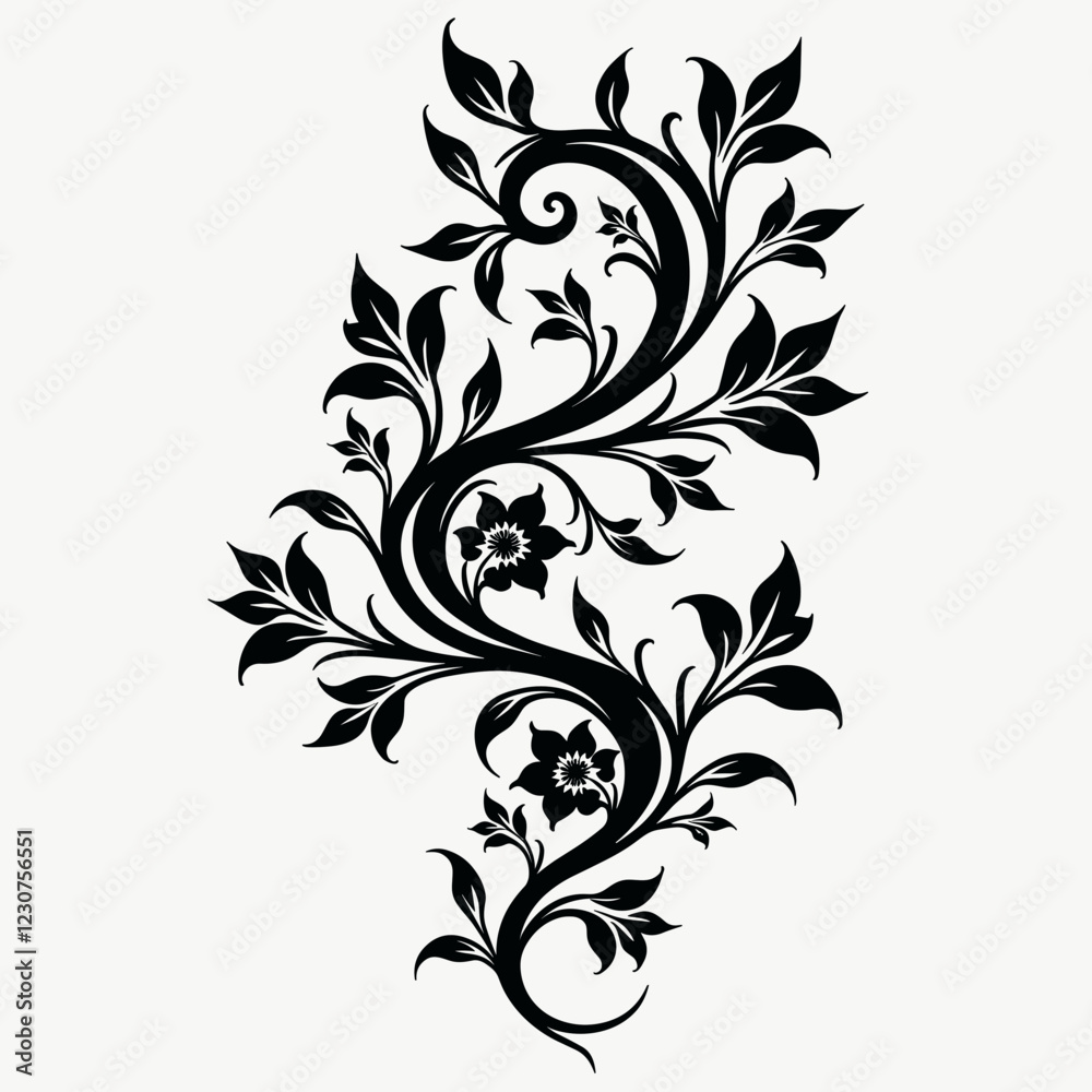Obraz premium Elegant black floral design, intricate patterns on soft background