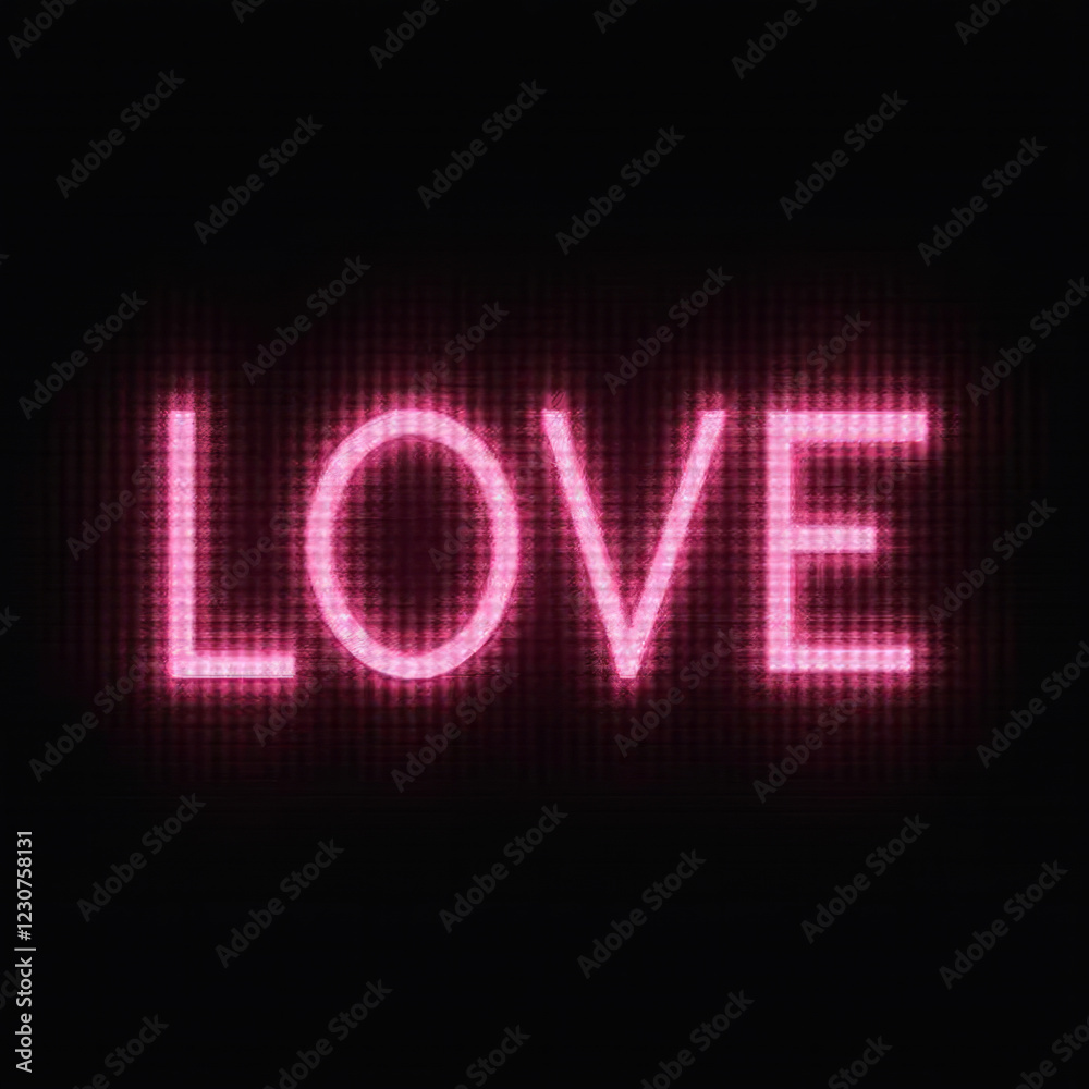 Abstract Neon Love Sign with Glitch-Style Effect on a Black Background Abstract Neon Love Sign with Glitch-Style Effect on a Black Background