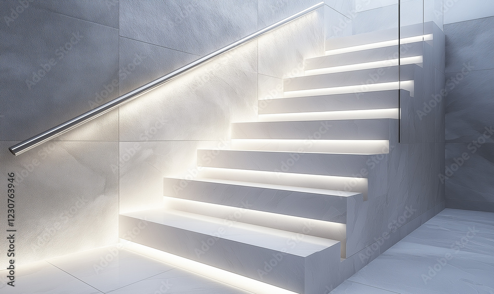 Fototapeta premium Sophisticated Staircase with Polished Chrome Railings in a Sleek and Modern Design