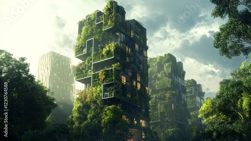 Fototapeta Naklejka Na Ścianę i Meble -  Overgrown Urban Skyscraper Reclaimed by Nature