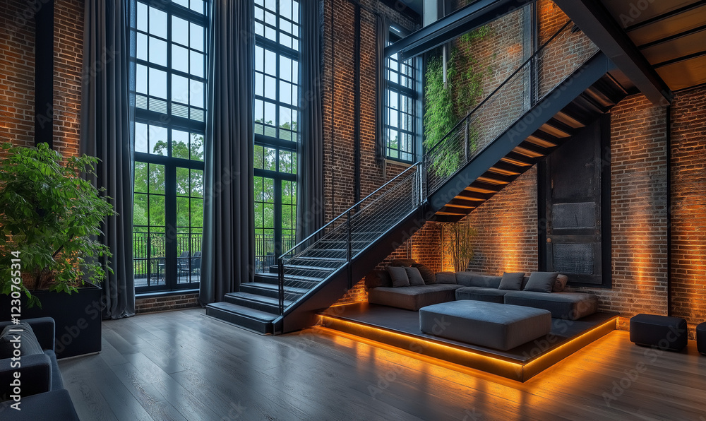 Fototapeta premium Industrial-Style Staircase Highlighting a Matte Finish for a Bold, Contemporary Look