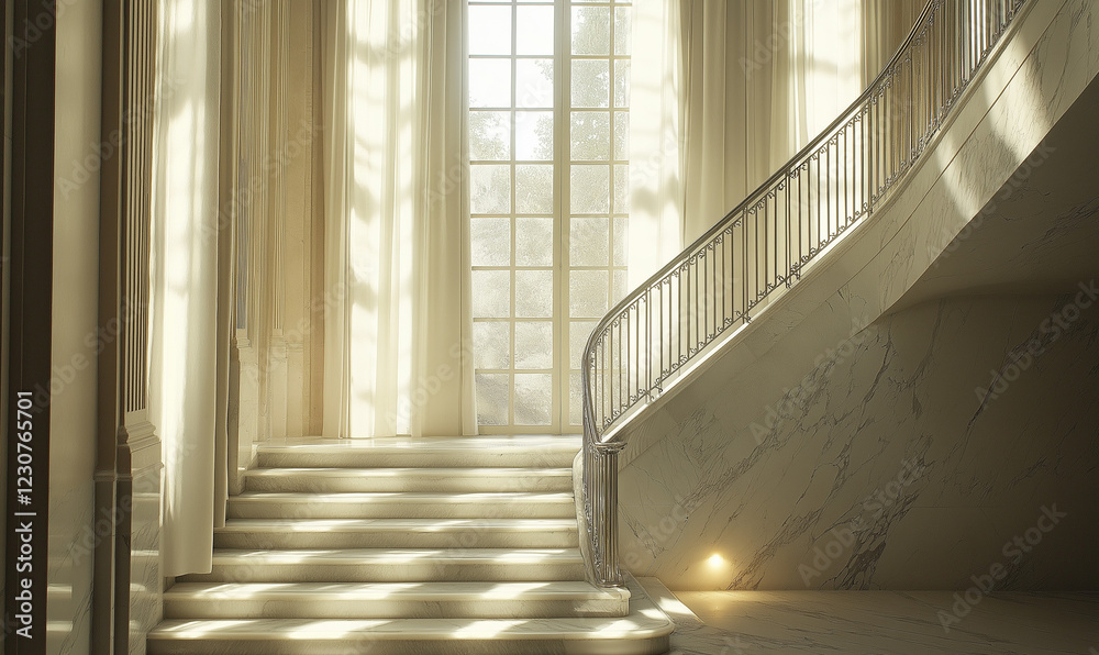 Obraz premium Glamorous Staircase Boasting Stainless Steel Railings for a Sleek and Luxurious Appeal
