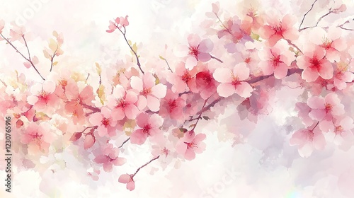 Fototapeta Naklejka Na Ścianę i Meble -   Cherry blossoms, soft pastel color palette, watercolor style, white background