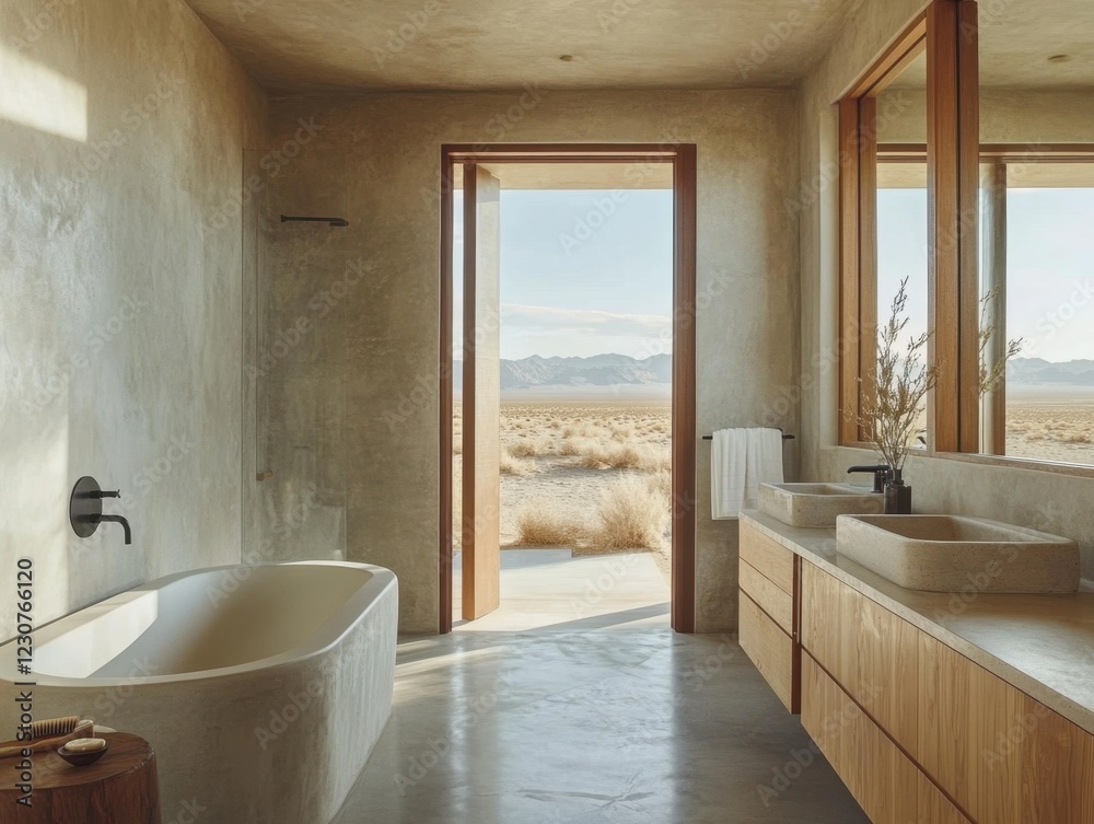 Fototapeta premium A bathroom with a bathtub and a sink. The sink is in the right side of the bathroom