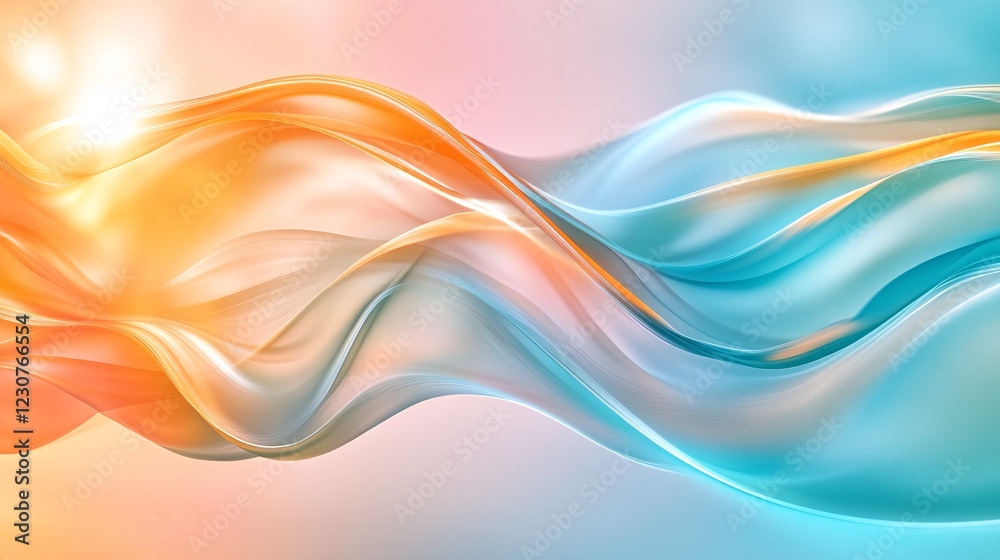 Obraz premium Abstract Waves of Orange and Blue Flow in a Serene Ambient Background