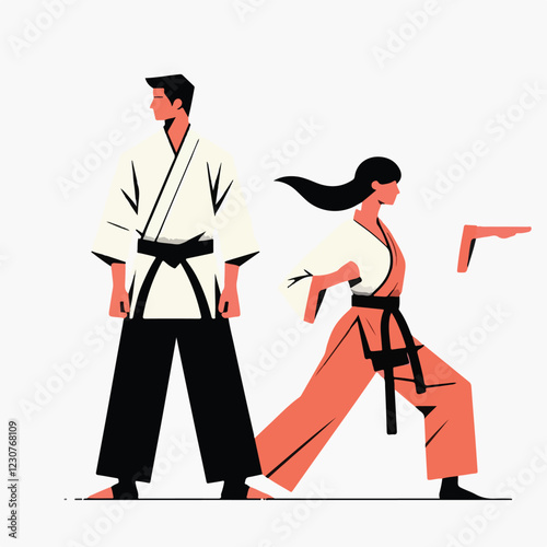 black and white logo with taekwondo and karate people in kimono