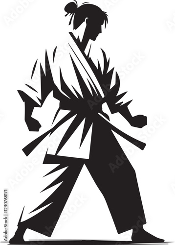 black and white logo with taekwondo and karate people in kimono