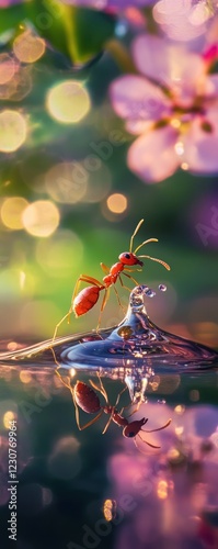 A cheerful ant surfing on a water droplet, UHD 8K --ar 2:5 --v 6.1 Job ID: 6ff8c03b-8c9c-4654-9aff-70af4bbd0047 photo